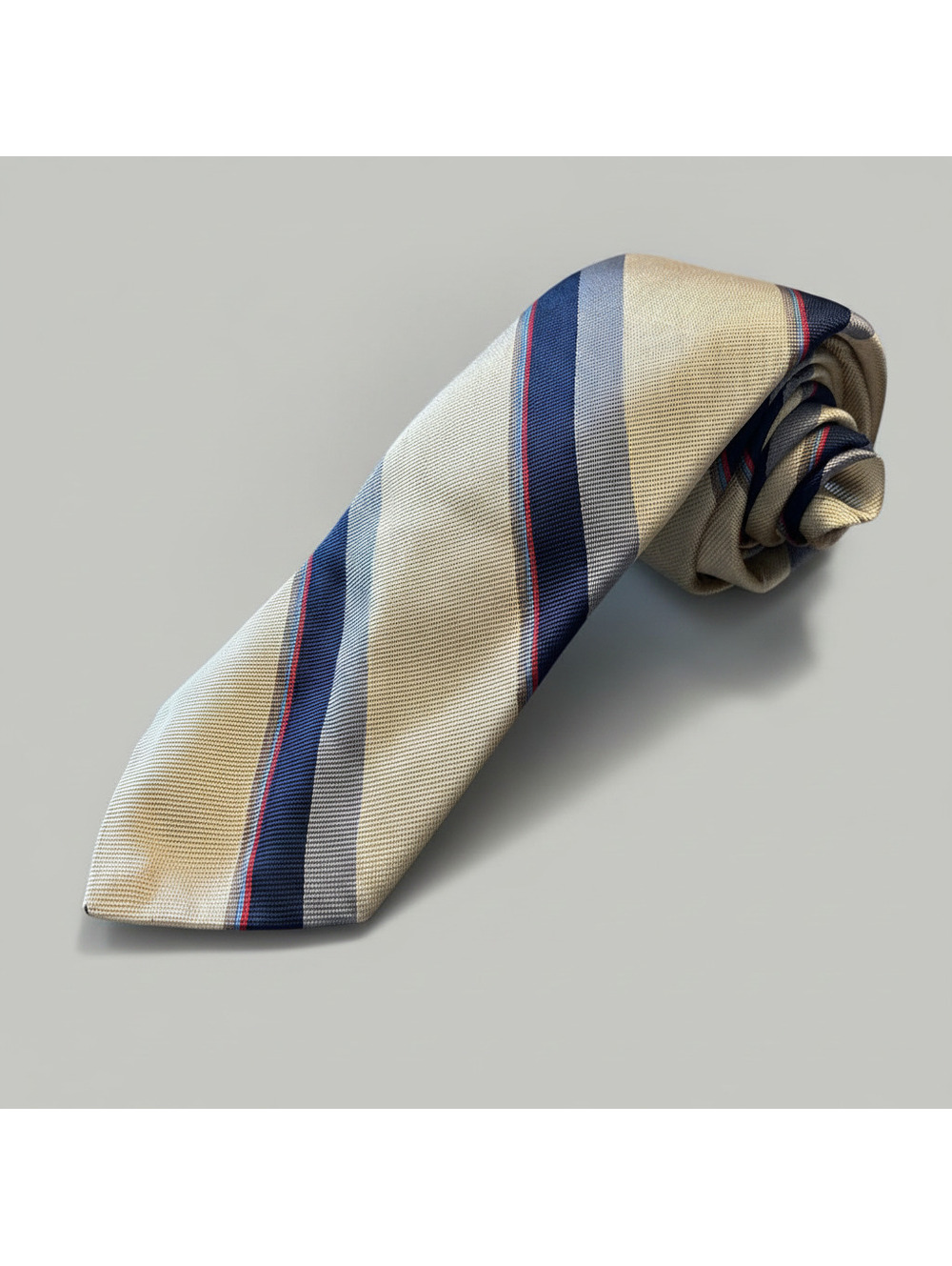 Robert Talbott Best of Class 100% Silk Tie Navy Beige Stripe